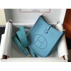 Hermes Hermès Evelyne 18 Togo Blue Gold Hardware Hand-Stitched