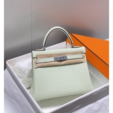Hermes Hermès Kelly 25 Togo Bubble Green Silver Hardware Hand-Stitched