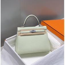Hermes Hermès Kelly 25 Togo Bubble Green Silver Hardware Hand-Stitched