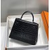 Hermes Hermès Kelly 25 Crocodile Skin Pattern Lambskin Inside Black Silver Hardware Hand-Stitched