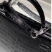 Hermes Hermès Kelly 25 Crocodile Skin Pattern Lambskin Inside Black Silver Hardware Hand-Stitched