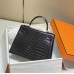 Hermes Hermès Kelly 25 Crocodile Skin Pattern Lambskin Inside Black Gold Hardware Hand-Stitched