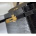 Hermes Hermès Kelly 25 Crocodile Skin Pattern Lambskin Inside Black Gold Hardware Hand-Stitched
