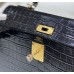 Hermes Hermès Kelly 28 Crocodile Skin Pattern Lambskin Inside Black Gold Hardware Hand-Stitched
