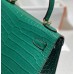 Hermes Hermès Kelly 25 Crocodile Skin Pattern Lambskin Inside Green Gold Hardware Hand-Stitched