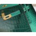 Hermes Hermès Kelly 25 Crocodile Skin Pattern Lambskin Inside Green Gold Hardware Hand-Stitched