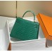 Hermes Hermès Kelly 28 Crocodile Skin Pattern Lambskin Inside Green Gold Hardware Hand-Stitched