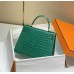 Hermes Hermès Kelly 28 Crocodile Skin Pattern Lambskin Inside Green Gold Hardware Hand-Stitched