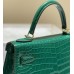 Hermes Hermès Kelly 28 Crocodile Skin Pattern Lambskin Inside Green Gold Hardware Hand-Stitched