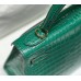 Hermes Hermès Kelly 28 Crocodile Skin Pattern Lambskin Inside Green Gold Hardware Hand-Stitched