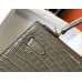 Hermes Hermès Kelly 25 Crocodile Skin Pattern Lambskin Inside Grey Gold Hardware Hand-Stitched