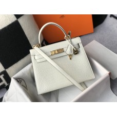 Hermes Hermès Kelly 28 Crocodile Skin Pattern Lambskin Inside White Gold Hardware Hand-Stitched