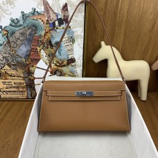 Hermes Hermès Kelly Elan 27 Goat Skin Brown Silver Hardware Hand-Stitched