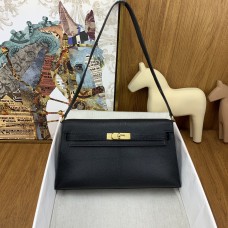 Hermes Hermès Kelly Elan 27 Goat Skin Black Gold Hardware Hand-Stitched