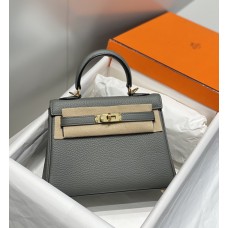 Hermes Hermès Mini Kelly 19 Togo Grey Blue Gold Hardware Hand-Stitched