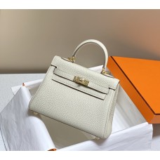 Hermes Hermès Mini Kelly 19 Togo White Gold Hardware Hand-Stitched