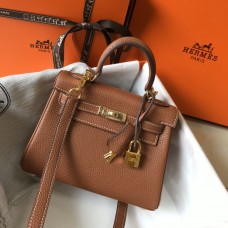 Hermes Hermès Mini Kelly 19 Togo Brown Gold Hardware Hand-Stitched