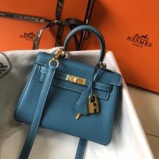 Hermes Hermès Mini Kelly 19 Togo Blue Gold Hardware Hand-Stitched