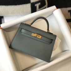 Hermes Hermès Mini Kelly 2 19 Epsom Grey-Blue Gold Hardware Hand-Stitched