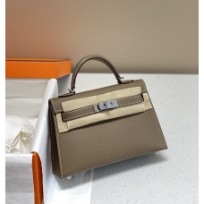 Hermes Hermès Mini Kelly 2 19 Epsom Dark Grey Silver Hardware Hand-Stitched