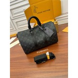 Louis Vuitton KEEPALL BANDOULIÈRE 35 Handbag (M46655) - Monogram Eclipse Black: Coated Canvas, Size - 34x21x16cm