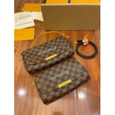 Louis Vuitton Classic M41129 Brown Check Favorite Medium Handbag: With detachable shoulder strap and metal chain, Size - 28x17x4cm