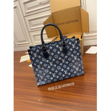 Louis Vuitton ONTHEGO Medium Handbag (M59608) Onthego Monogram Embossed Denim: Size - 35cm