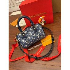 Louis Vuitton NANO SPEEDY Handbag (M81168) Blue Monogram Embossed Denim: Size - 16x10x7.5cm