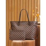 Louis Vuitton N41358 Checkered/Red NEVERFULL Medium Handbag Damier Ebène: Size - 32x28.5x17cm