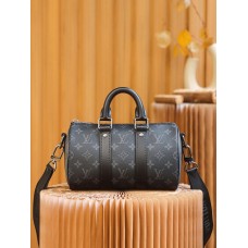 Louis Vuitton M46271 Monogram Eclipse Black Keepall 25 Handbag Monogram Eclipse Black Reverse: Size - 25x15x11cm