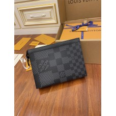 Louis Vuitton N60444 POCHETTE VOYAGE Clutch! Damier Graphite 3D Canvas, 27x21x6cm (Length x Height x Width)