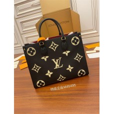 Louis Vuitton M45495 Black Print OnTheGo Medium Tote Bag Monogram pattern printed and embossed on soft grained leather, Size: 34.0x26.0x13.0cm