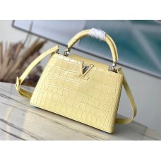 Louis Vuitton M48865 Yellow Crocodile Grain Silver Button Capucines BB Handbag Crocodile Skin Pattern, Size: 27x18x9cm