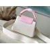 Louis Vuitton N83103 Milk White and Pink Ostrich Pattern Small Capucines Handbag Taurillon Leather, Size: 27x18x9cm