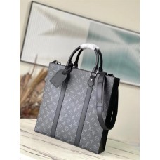 Louis Vuitton M46452 Monogram Eclipse Black Sac Plat Handbag Monogram Embossed Taurillon Leather, Size: 36.5 × 38 × 9 cm