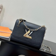 Louis Vuitton TWIST MM Handbag (M21025) Black, This Twist MM Handbag is made of Epi Grained Leather, Size: 23x17x9.5cm