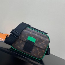 Louis Vuitton S LOCK Messenger Bag (M46246) Green, S-Lock Messenger Bag Classic Monogram Macassar Canvas by Designer Virgil Abloh, Size: 22x18x8cm