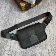 Louis Vuitton S LOCK SLING Handbag (M58487) Black, This new S Lock Sling Handbag is in Monogram Embossed Black Taurillon Leather, Size: 21x15x4cm