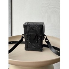 Louis Vuitton VERTICAL TRUNK Mini Handbag (M82070) Black Leather, Taurillon Embossed, Magnetic Flap, Size: 10.7x17.5x6.8cm