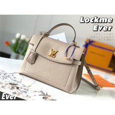 Louis Vuitton M56094 Elephant Gray Lockme Ever Medium Handbag, Soft Calfskin Material, Size: 33.5x21.5x14.5cm