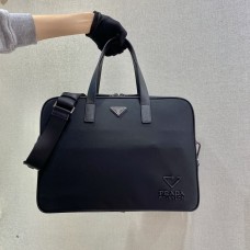 Prada 2VE005 Re-Nylon And Leather Briefcase In Black 2VE005  38x28x6.5cm