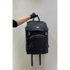 Navy Re-nylon And Saffiano Leather Backpack 2VZ135   Black  27x45x17cm