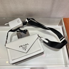 Saffiano Leather Mini Envelope Bag 1BP020A    White   Black shoulder belt  20x12x4cm