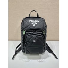 Navy Re-nylon And Saffiano Leather Backpack 2VZ135  Black   27x45x17cm
