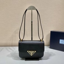Black Prada Emblème Saffiano Shoulder Bag 1BD320    leather   22x16x6cm