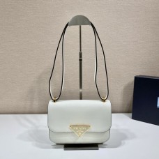 White Prada Emblème Saffiano Shoulder Bag 1BD320    leather   22x16x6cm
