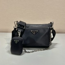 Re-nylon Shoulder Bag Hobo  double  1BH168/ with small bag   Black 23 Nylon  23x16x5.5cm 