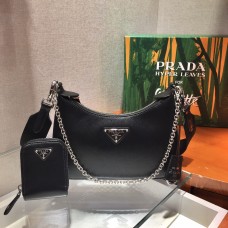 Prada Re-edition 2005 Re-nylon Bag Hobo  black   three bag 1BH204  gold hardware ， Hobo  leather  23x17x6.5cm