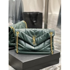 Yves Saint Laurent YSL Loulou Large 35 Puffer Sheepskin Bag Green Gold Hardware Model: 577475-1 Size: 35x23x13.5cm