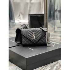 Yves Saint Laurent YSL Envelope Small 21 Black Silver Hardware Grained Leather Model: 526286 Size: 21x13x6cm
